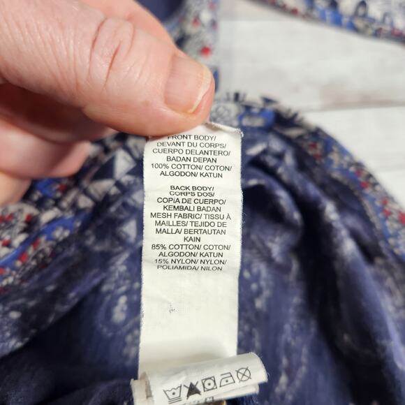 Lucky Brand Blue Paisley Crochet Lace Button Down Back Blouse Size XL - Picture 10 of 10